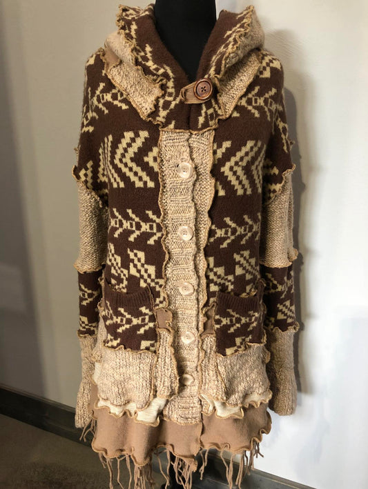 Brown And Tan Sweater Coat
